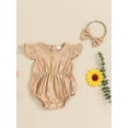 thumbnail image 3 of Musuos Baby Girls Summer Rompers 3M 6M 12M 18M Flying Sleeve Crew Neck Floral Bodysuit with Headband, 3 of 10