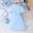 thumbnail image 4 of AWZXDE Baby Summer Girls Fashion Lapel Short Sleeve Lace Up Dress Girls Dress Chiffon Tie Waist Jacket Balloon Sleeve Sky Blue, 4 of 7