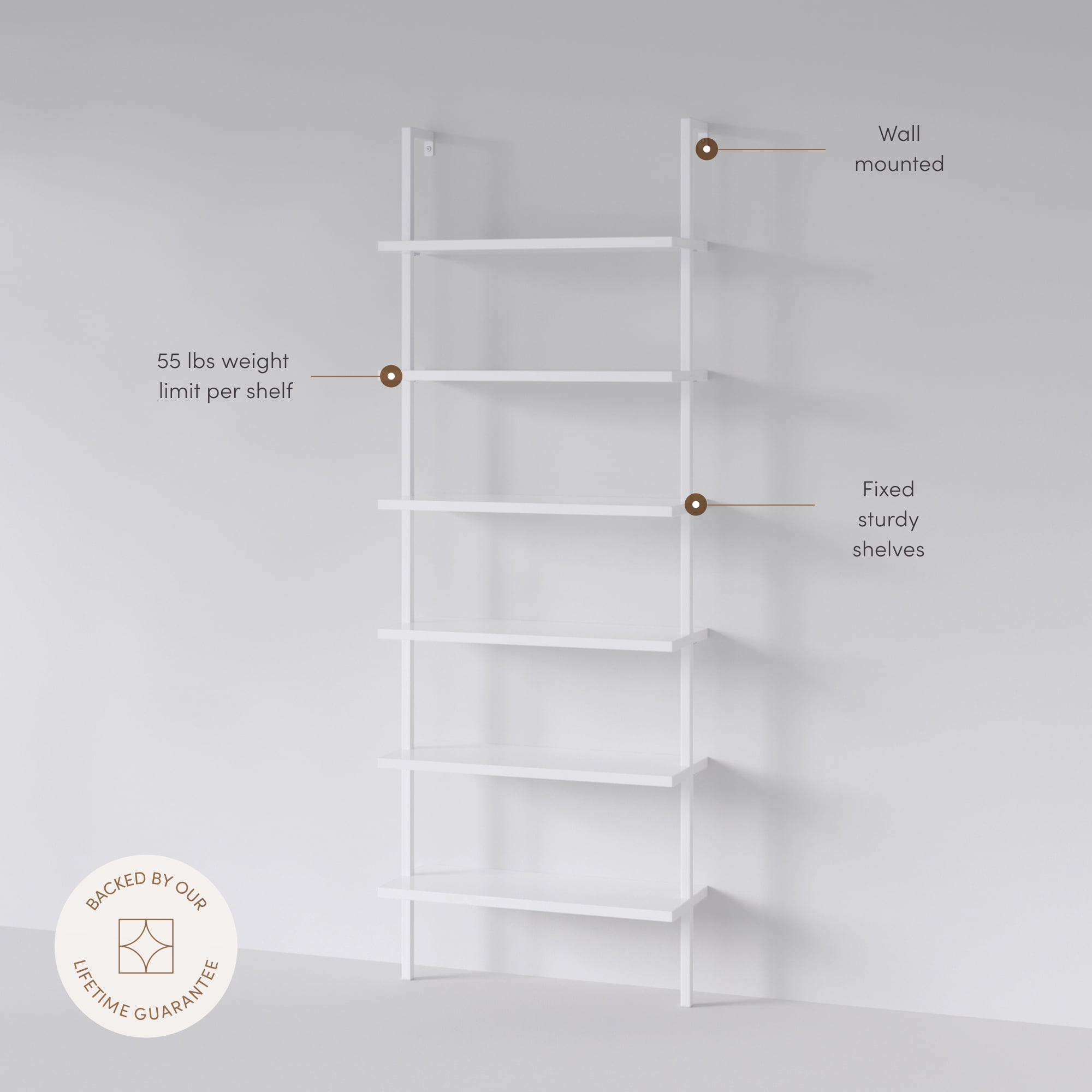 Nathan James Theo Tall 6-Shelf Wall Mount Bookcase, White Wood