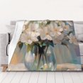 thumbnail image 1 of Flowers Throw Blanket White Floral Warm Flannel Blanket Rustic Flower Painting, 1 of 8