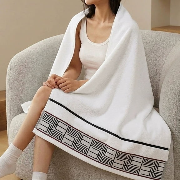 70X140Cm Cotton Bath Sheet, Extra Large Absorbent Towel For Adults, Soft Unisex Spa Towel For Home, Gym Travel White