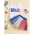 thumbnail image 3 of Aojekbee Girls 4th of July Outfit Short Sleeve O Neck Letter Embroidery Tops Tulle Skirt Set, 3 of 10