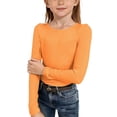 thumbnail image 3 of Uobin Kids Girls Long Sleeve Shirts Casual Crewneck Ribbed Knit Tops | Ruched Side Slim Fit Tee Shirt 5-14 Years,Soft Breathable Tee, 3 of 3