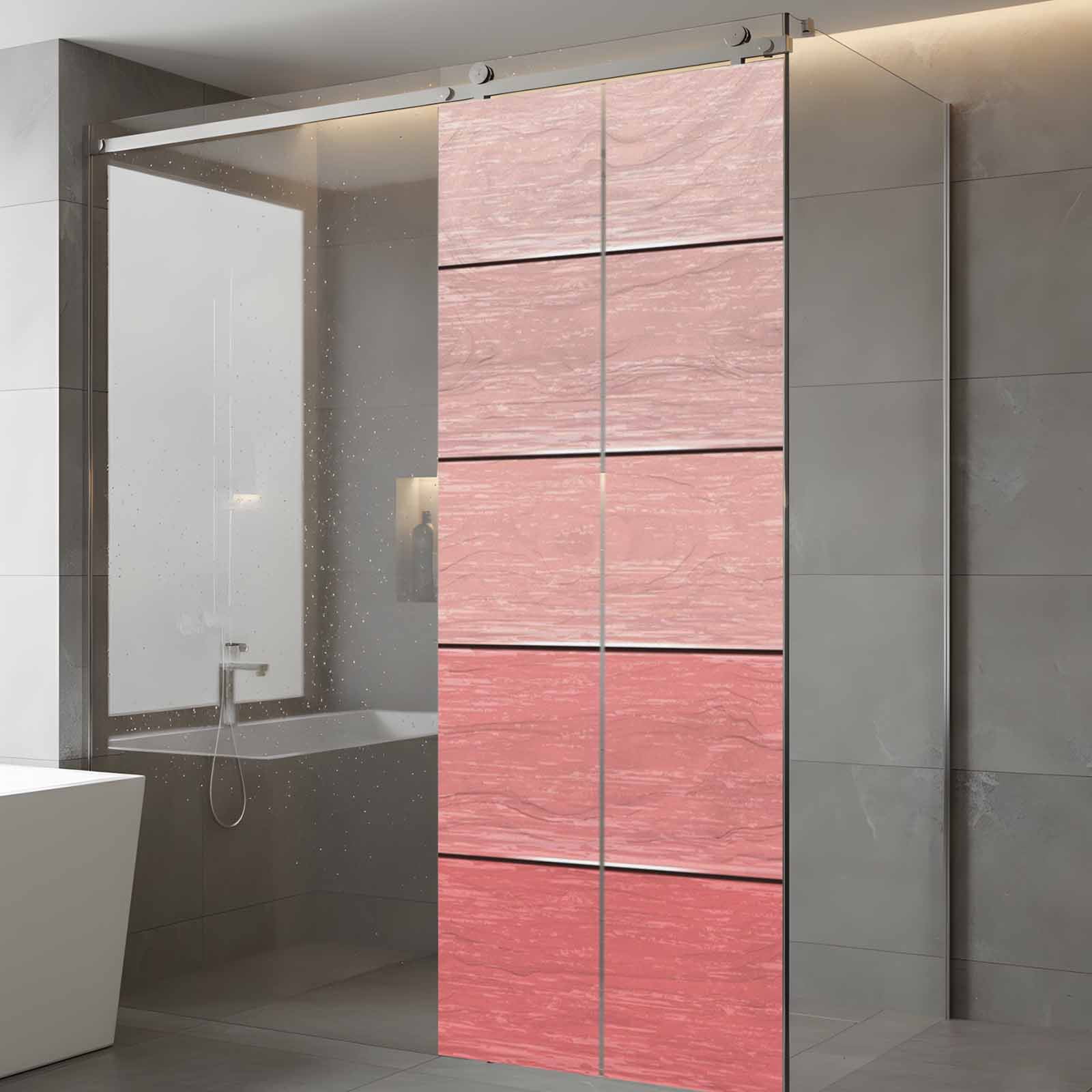Gradient Pink Window Privacy Film, Wood Grain Abstract Striped Simple Vintage Frosted Glass Window Clings Static Cling UV Heat Blocking Reusable Door Sticker for Bathroom 23.6 x 59 Inch