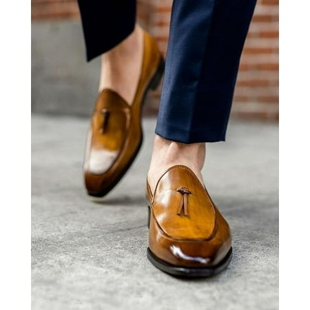 Men Fringe Loafers Fashion Business Dress Leather Shoes Uniform Formal Office Shoes Large Size Flat Mocasines Shoes
