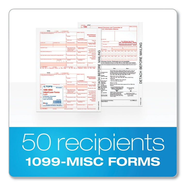 1099-MISC Tax Forms, Fiscal Year: 2023, Five-Part Carbonless, 8.5 x 5.5, 2 Forms/Sheet, 50 Forms Total 1099-MISC Tax Forms, Fiscal Year: 2023, Five-Part Carbonless, 8.5 x 5.5, 2 Forms/Sheet, 50 Forms Total