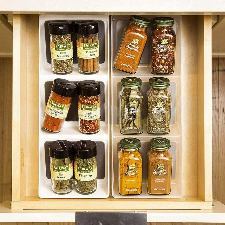 Fencesmart Spice Drawer Organisers for Kitchen, Non-Slip Storage Racks for  Spice Jars Bottles, Plastic Spice Rack Organizer for Cupboard, 2 Pack 