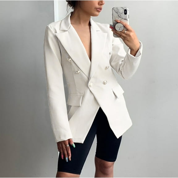 Vedolay Tops for Women Casual Suit Jackets for Women Casual Fashion Front Open Solid Color Lapel Suit Jacket with Pockets,White XL