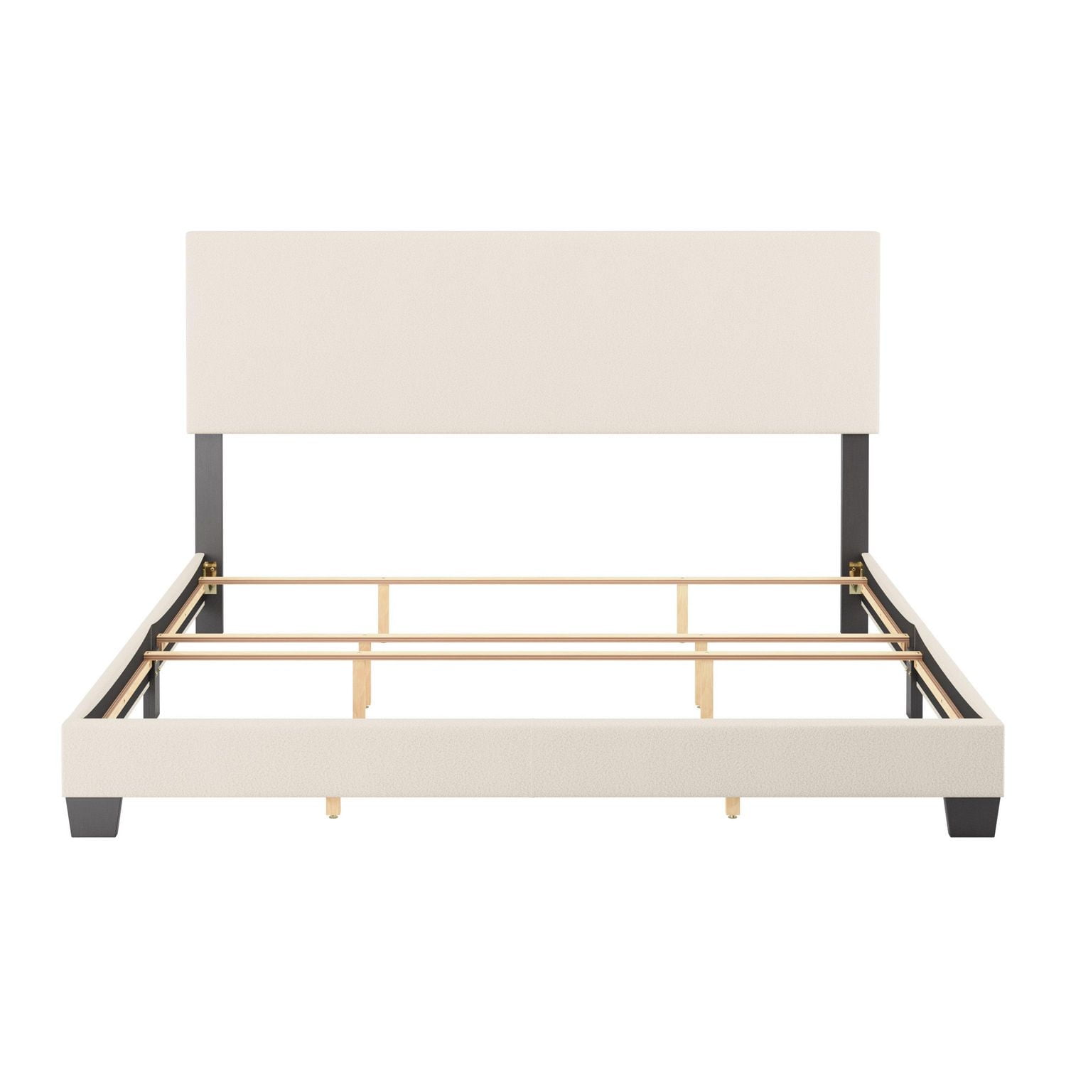 Lit adulte capitonné CorLiving Celeste en tissu bouclé blanc cassé avec tête de lit, sommier requis