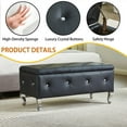 thumbnail image 4 of Storage Ottoman Bench, Faux Leather Upholstered Entryway Bench with Crystal Buttons and Silver Metal Legs, Large Storage Bench for End of Bed, Living Room, Bedroom, Entryway, Black, 4 of 8