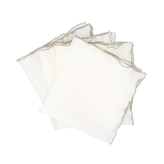 Linen Napkins With Khaki Ruffled Edges, Set of 4