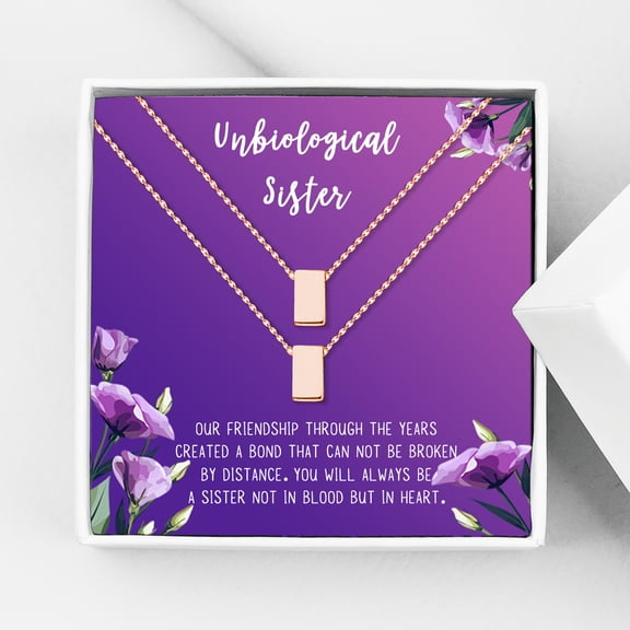 Anavia Unbiological Sister Gift Jewelry, Soul Sister Card Necklace, Sister Best Friend Gift, Big Little Sorority Card Gift-[Two Rose Gold Cube, Royal Purple Gift Card]