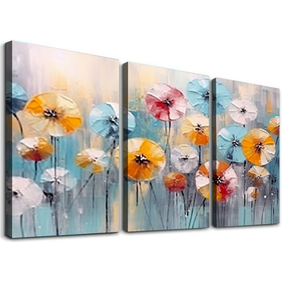 Ullo0ord Flower Wall Art for Living Room, Dandelion Canvas Wall Decor for Bedroom, Colorful Abstract Print Painting Picture 12x16x3pcs