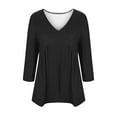 thumbnail image 3 of Scyoekwg 3/4 Sleeve Tops for Women V-Neck Pleated Layered Loose Tops Dressy Casual Blouses Vintage Solid Color Loose Fall Clothes Fashion Tops(Black,XXL), 3 of 5