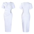 thumbnail image 3 of Women's V Neck Cap Sleeve Casual Work Bodycon Cocktail Party Pencil Midi Dress, 3 of 8