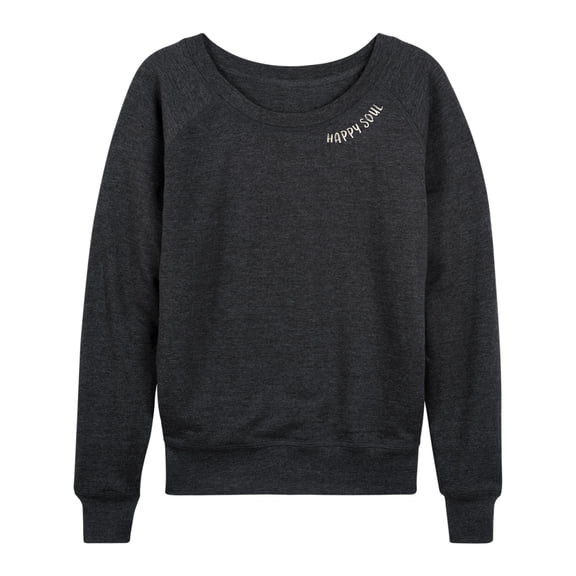 Instant Message - Happy Soul Women's Lightweight French Terry Wide Neck Long Sleeve Graphic Shirt