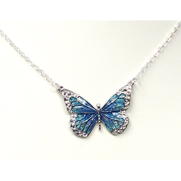 Whimsy Blue Sparkle Butterfly Necklace