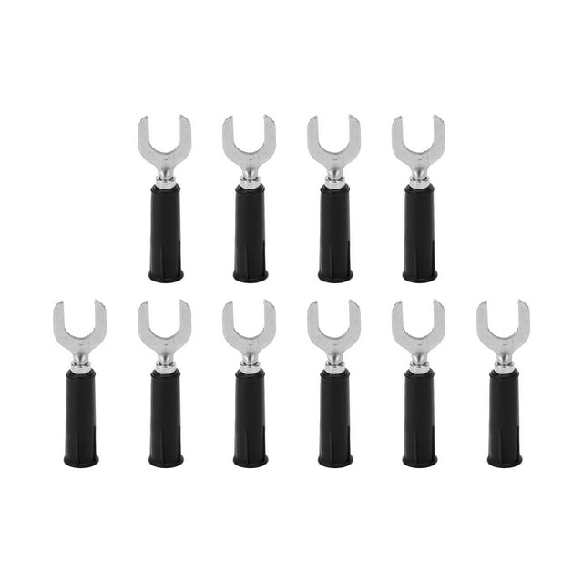 10 conectores banana de horquilla, de latón y PVC, con orificio de 4 mm/0,2 pulgadas y conector eléctrico tipo U de 8 mm/0,3 pulgadas, color negro.