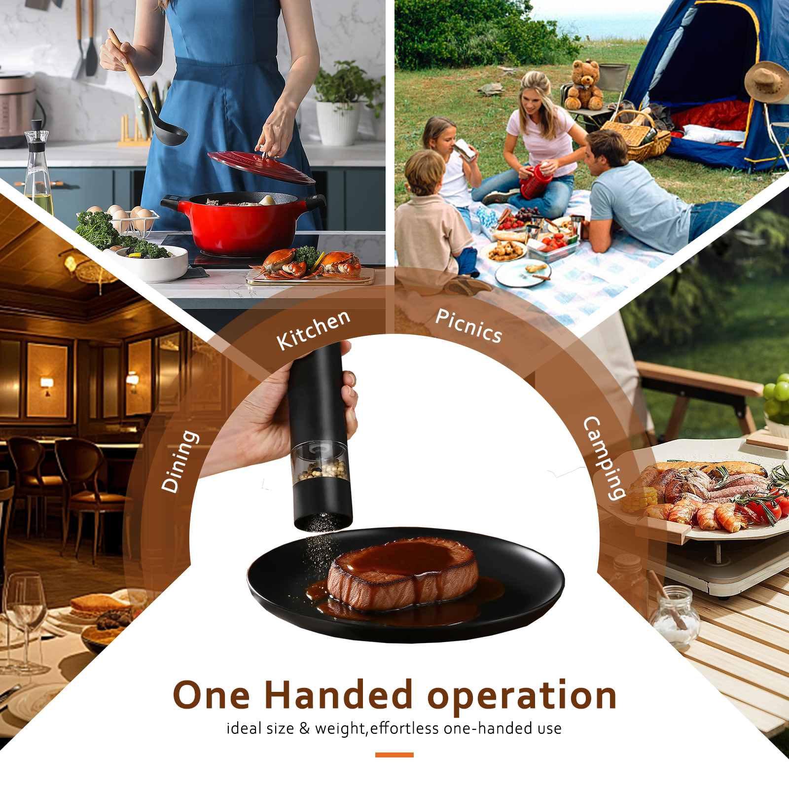 PKALQ Electric Salt and Pepper Grinder Set, Adjustable Coarseness with Ceramic Blades, Automatic Rechargeable Shakers, 2 Pack - for Home Kitchen, Restaurant, Camping - Perfect for Chefs & Cooking Ent