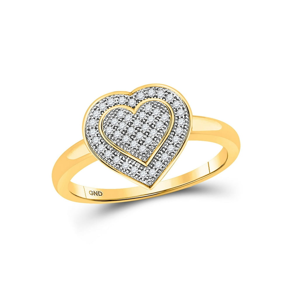 10kt Yellow Gold Womens Round Diamond Heart Ring 1/6 Cttw - Walmart.com ...