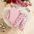 thumbnail image 4 of HAYIMI Girls Ruffles Long Sleeve Letter Bodysuit Romper Floral Prints Pants Outfit Sets Soft Clothes Sets, 4 of 4