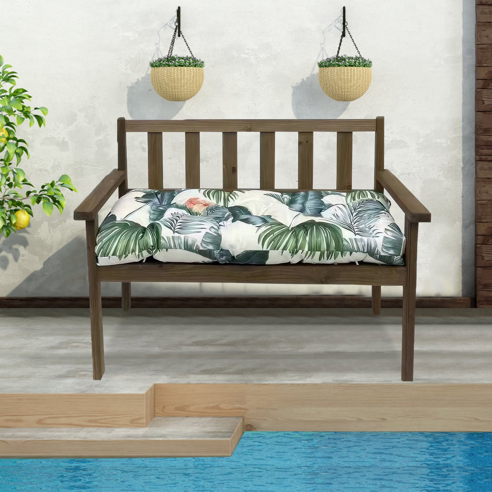 Eurhowing Thick Outdoor Bench Cushion, 52"x20"x4" Waterproof Fade-Resistant Porch Swing Cushions with Ties, High-Density Patio Garden Furniture Cushion, Hawaiian