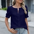 thumbnail image 3 of ZyeKqe Womens Button down T Shirts Dress Short Puff Sleeve Crew Neck Blouses Work Office Tunic Tops, 3 of 7