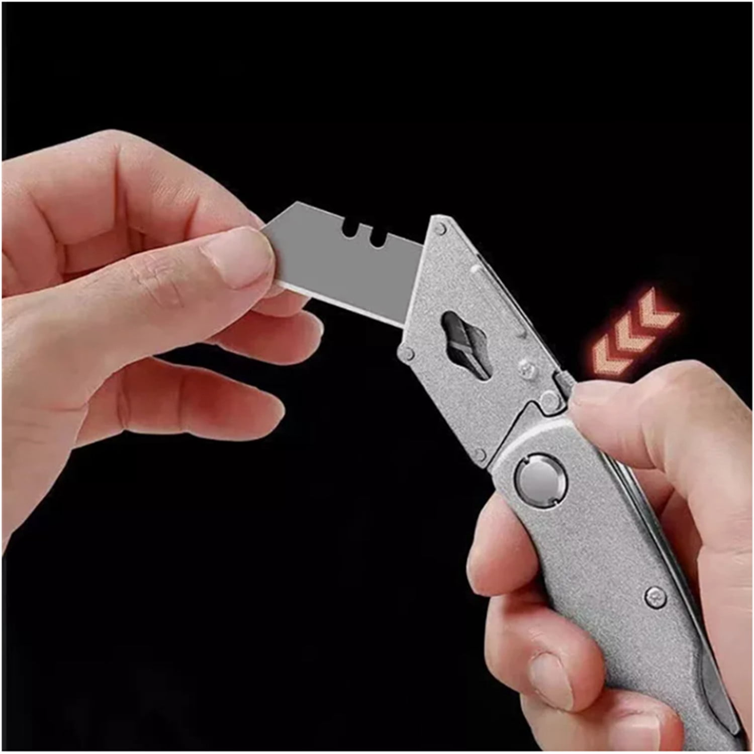 6 Pack FOLDING UTILITY KNIFE BLACK SILVER COLOR WITH 5 XTRA BLADE QUICK CHANGE