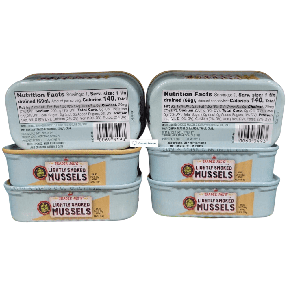 Trader Joe’s Lightly Smoked Mussels in Extra Virgin Olive Oil 4.02oz 114g (Six Cans)