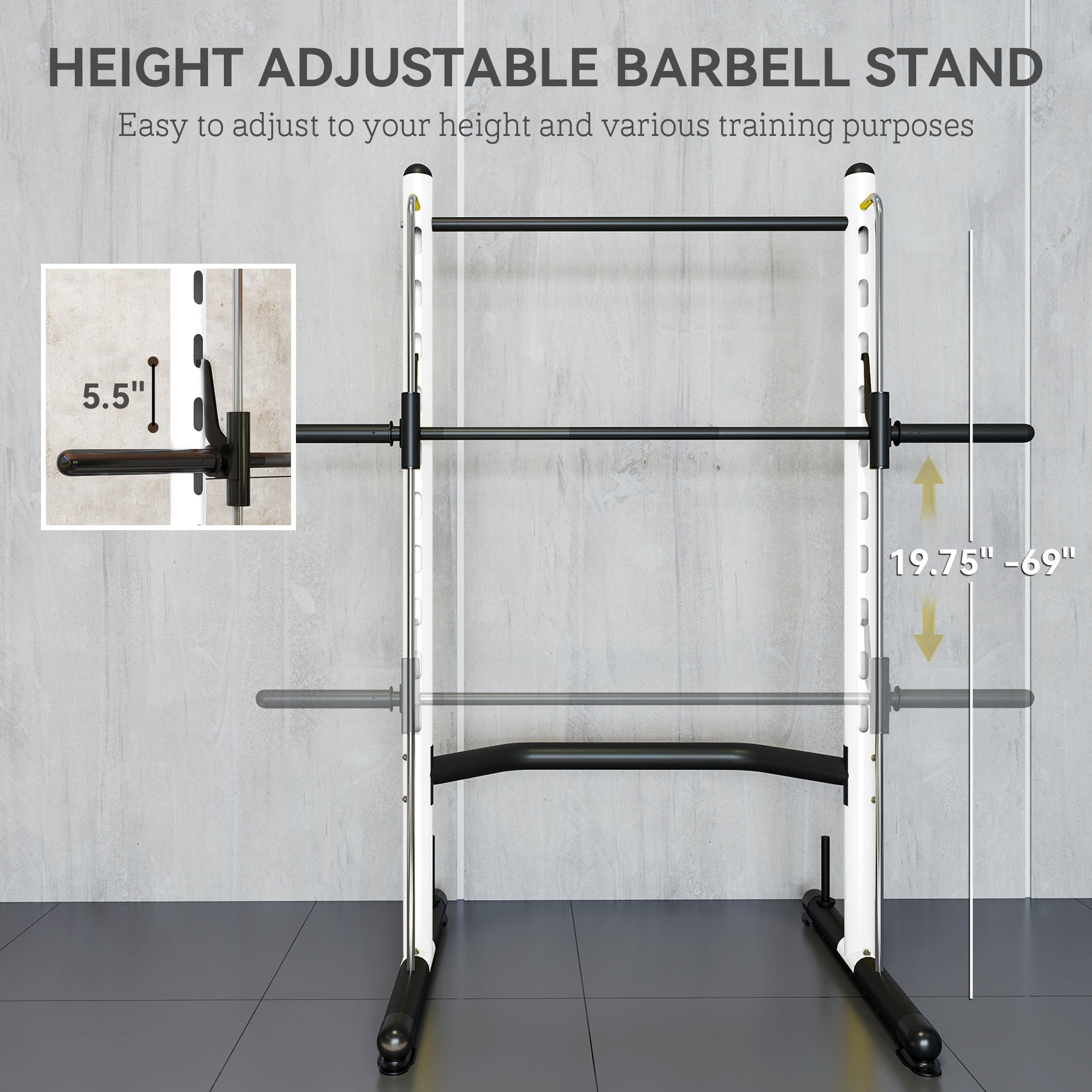 Soozier Adjustable Squat Rack with Pull Up Bar and Barbell Bar, Multi-Function Bench Press Weight Lifting Equipment, White