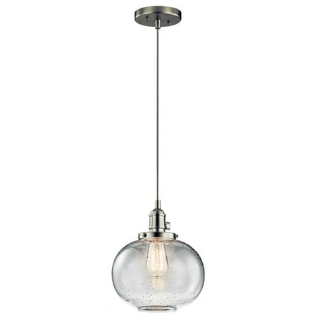 

1 Light Farmhouse Vintage Mini Pendant Light Fixture with Clear Seeded Glass-Brushed Nickel Finish Bailey Street Home 147-Bel-2013865