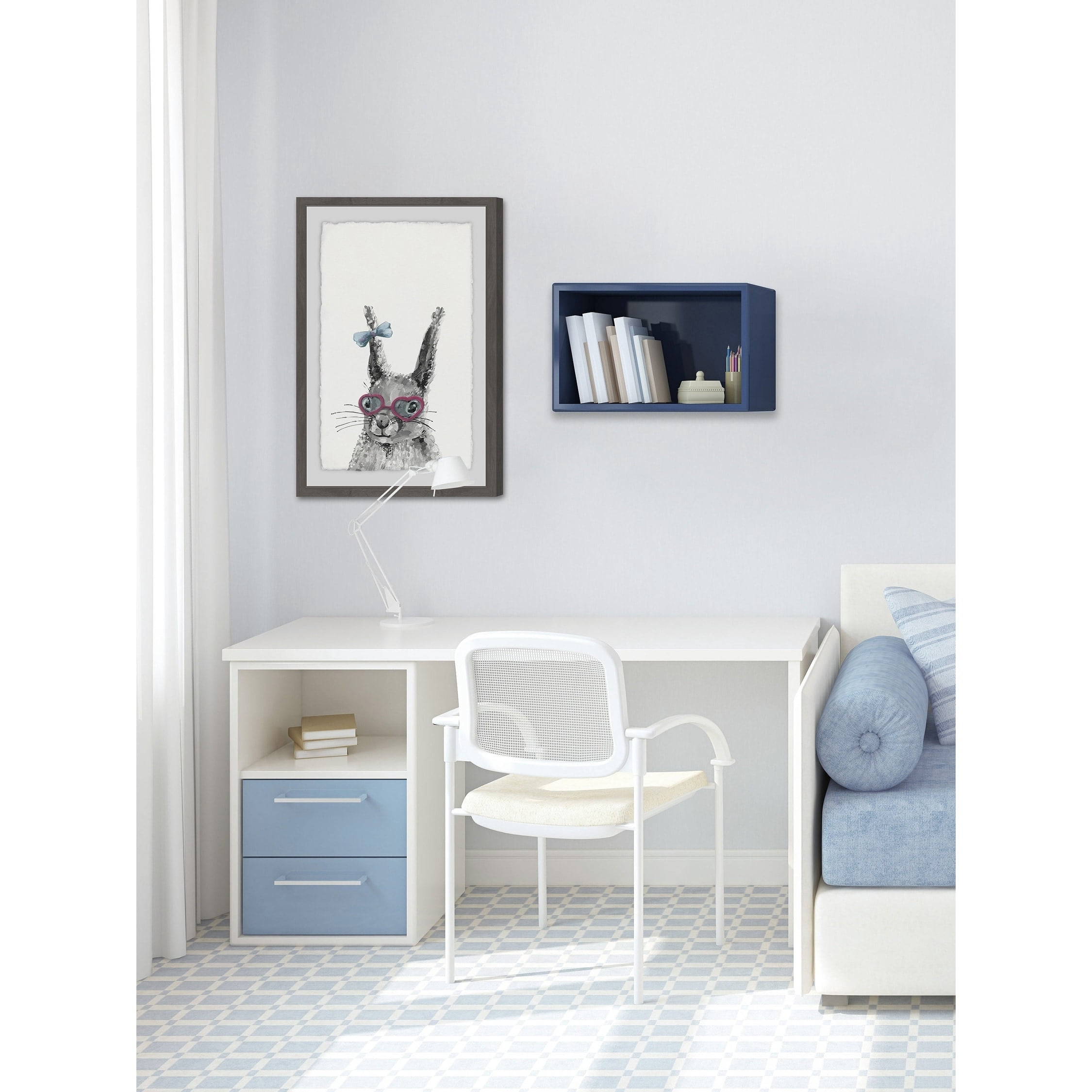 Bow On Bunny Framed Painting Art Print, 20.00" x 1.50"