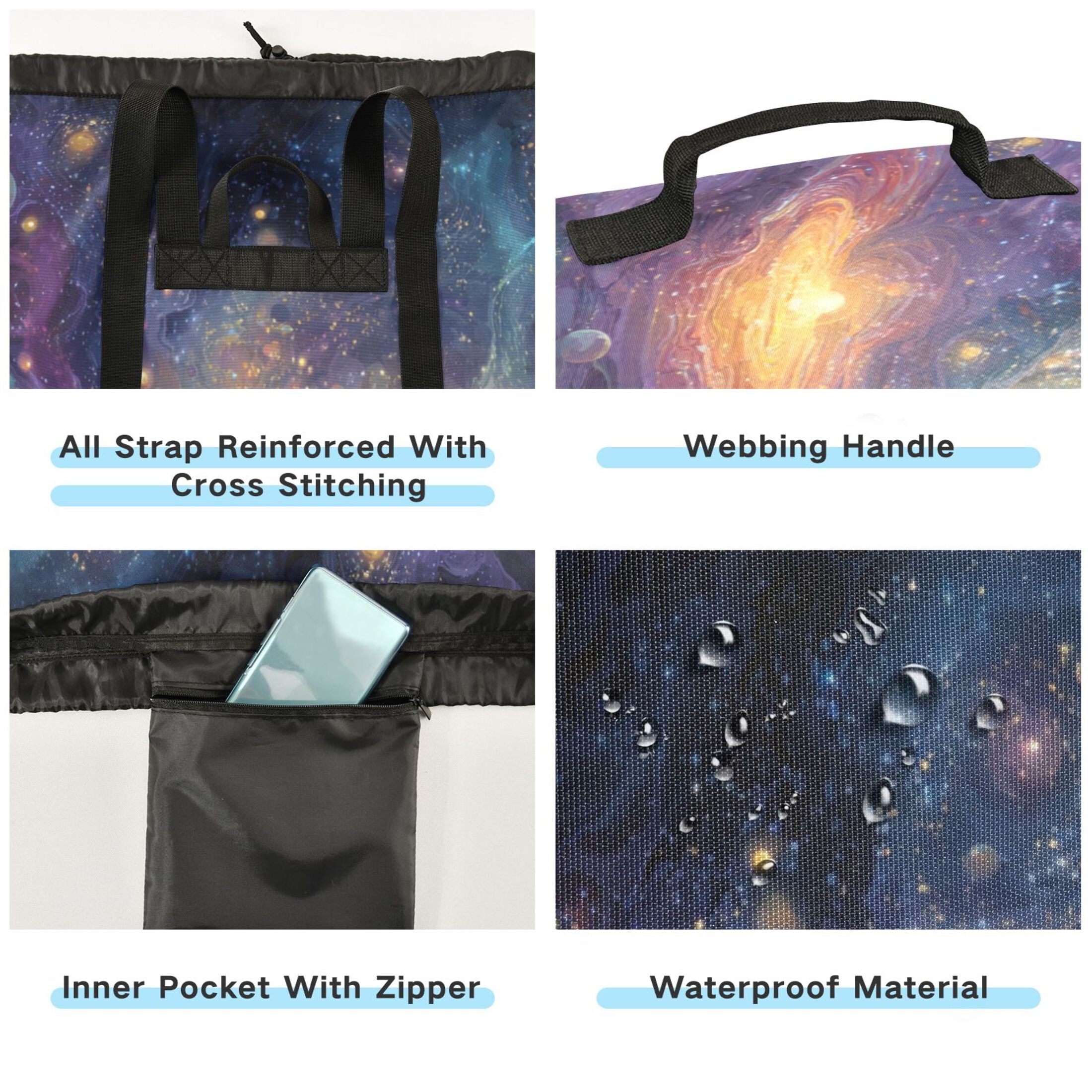 14.5x29.3in Laundry Backpack Bag with Drawstring & Adjustable Straps Heavy-Duty Wash Bag for Travel Storage Camping Vibrant and Colorful Universe