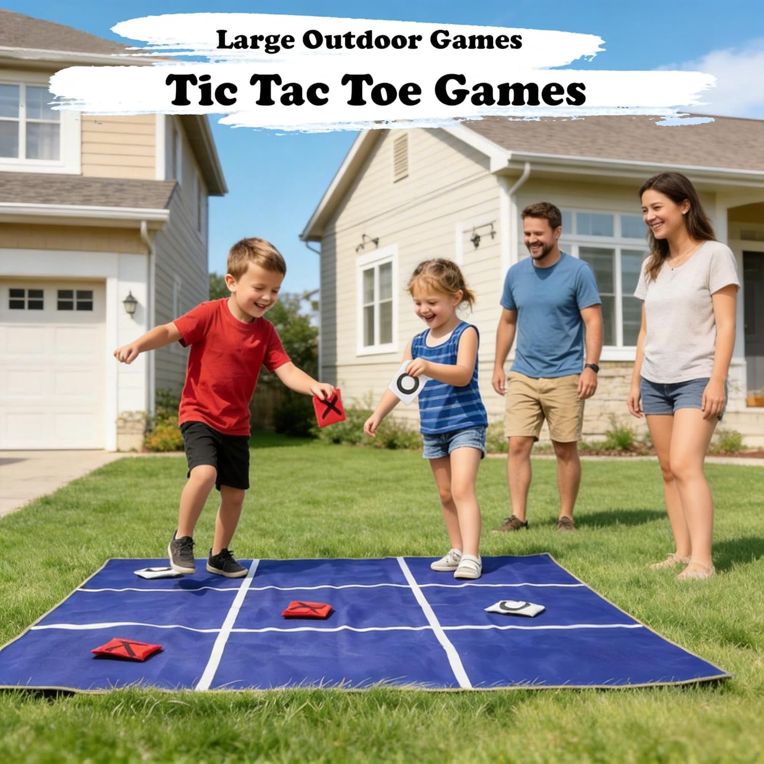 2-in-1 Outdoor Giant Tic Tac Toe Bean Bag Toss Games for Kids Adults,4.5Ft Large Outside Picnic Lawn Backyard Games for Kids Family Birthday Party Beach Carnival Outdoor Fun Giant Yard Field Day