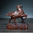 thumbnail image 5 of Hand Carved Wooden Figurine Handcarved Artisan Galloping Horse Lotus Pattern Success Prosperity Fortune Glory Deco Piano Modern, 5 of 6