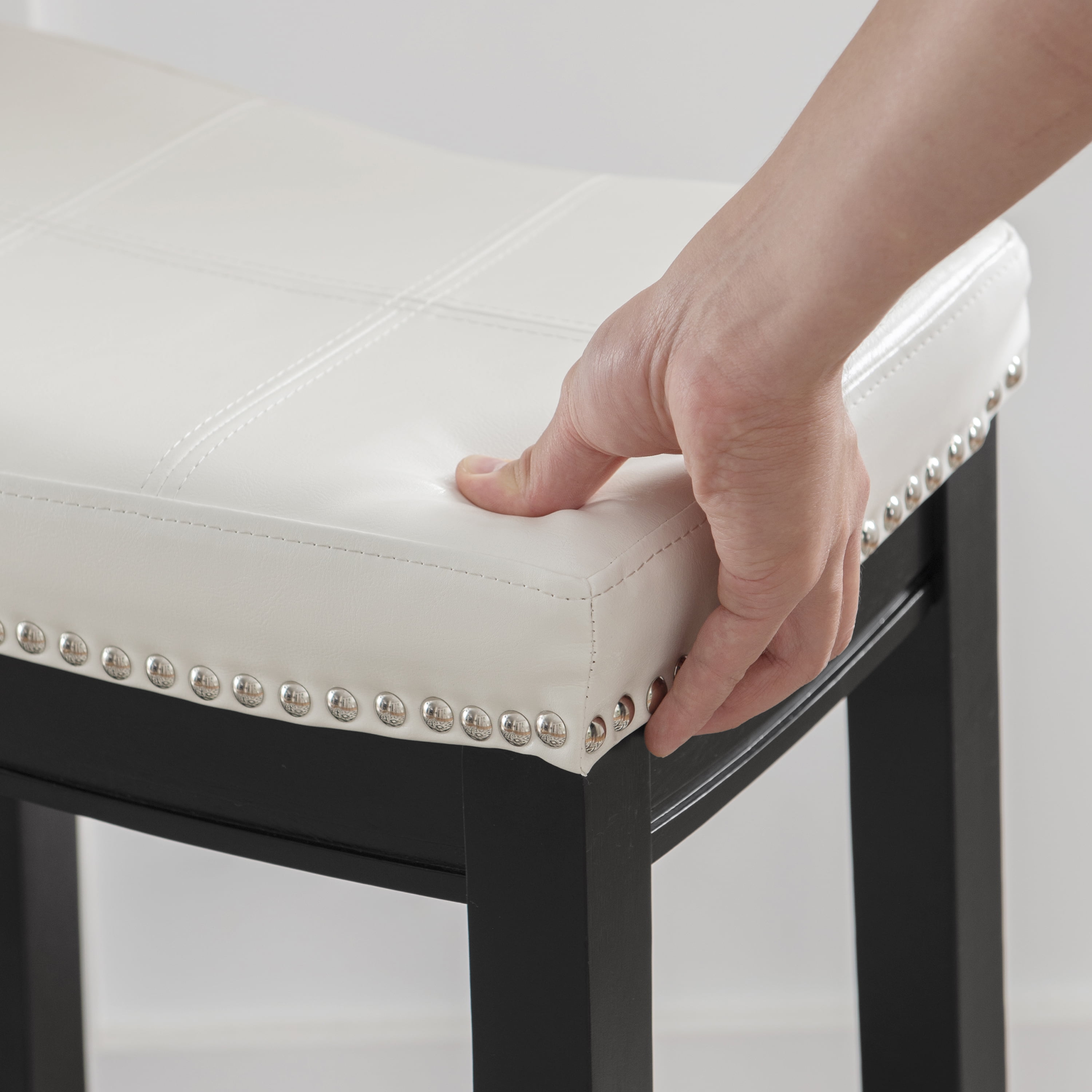 Linon Claridge 26.5" Backless Indoor Wood Counter Stool, Black/White Faux Leather, 1 Stool