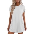 thumbnail image 3 of Jinhomg Summer Rompers for Women 2026 Casual Loose Fit Short Sleeve Jumpsuits Tie Knot Back Shorts Overalls with Pockets White M, 3 of 10