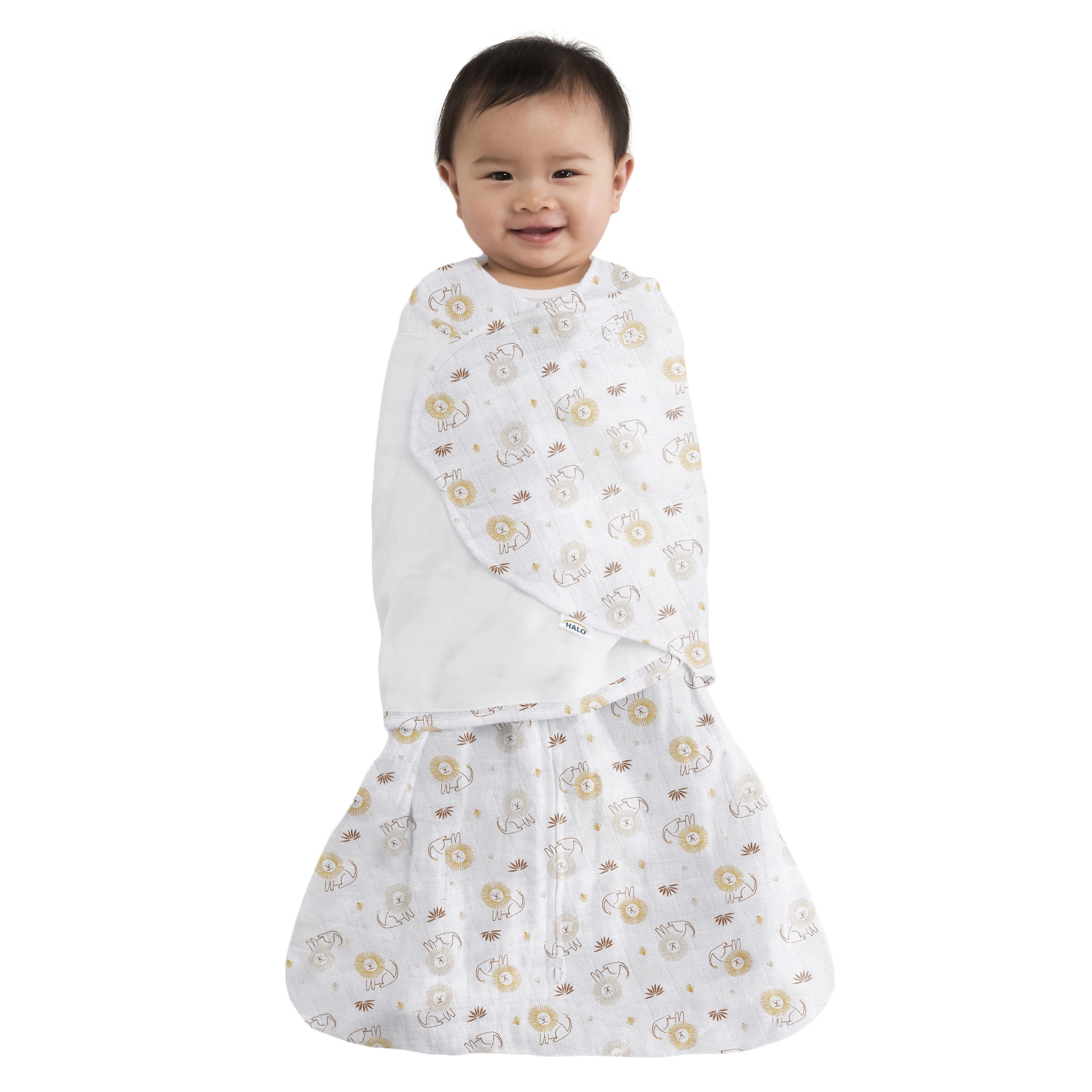 HALO◦ SleepSack◦ Swaddle, 100% Cotton Muslin, Lions, Infant, Unisex, Small, 3-6 Months