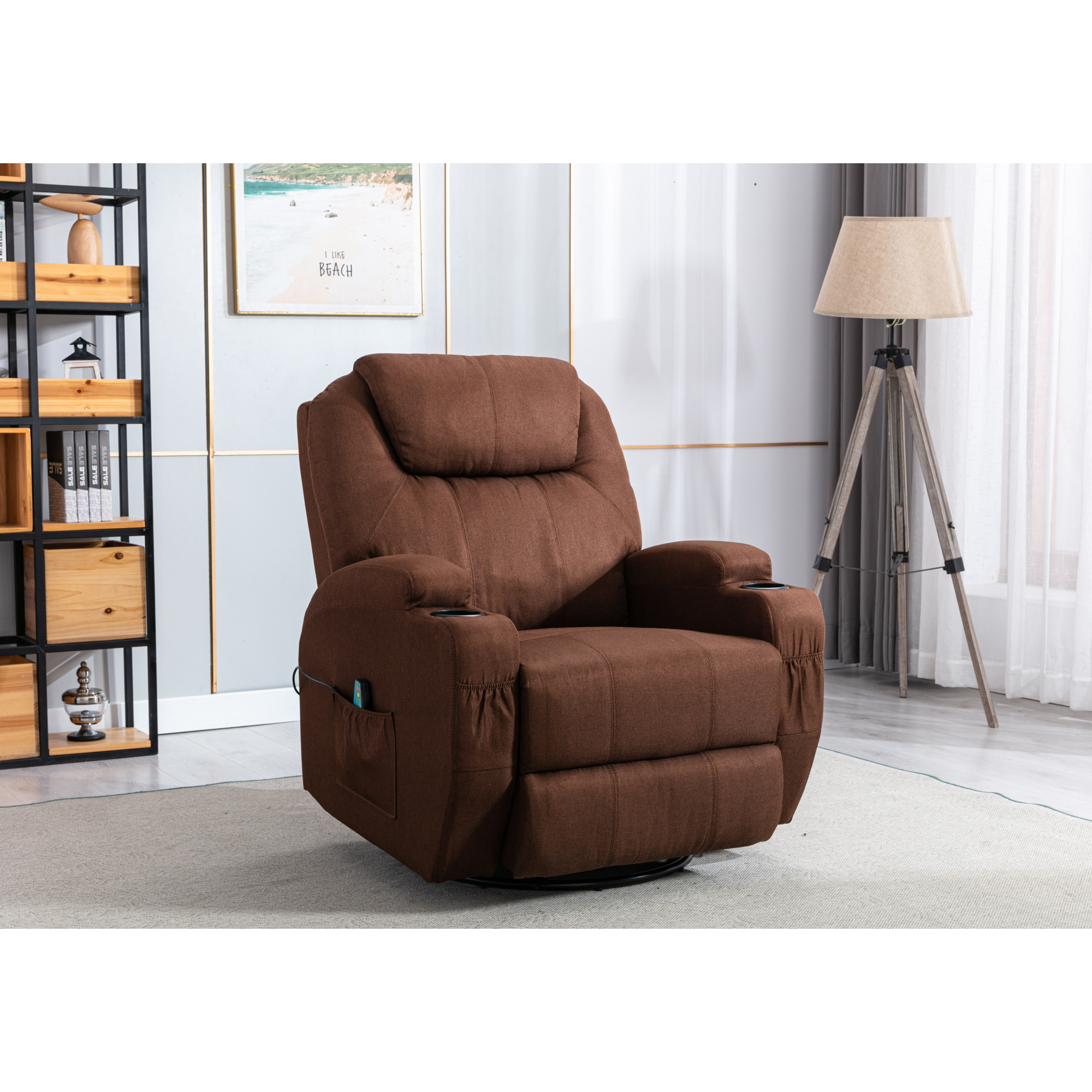 Brown Textile Multi Purpose Recliner Heated Waist Heating Pad Massage Eight Point Massage Function Adjustable Home Theater Single Recliner Electric Sofa Chair Manual Remote Control Walmart