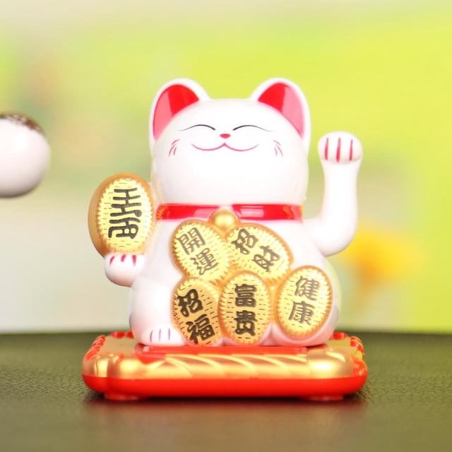 Gato chino de la suerte Riqueza agitando la mano Fortuna Bienvenida Artesanía (Blanco)