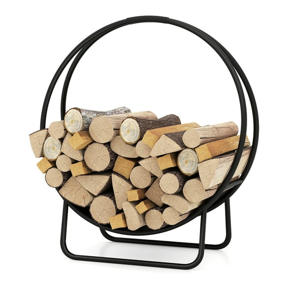 Gymax 20'' Round Heavy-duty Metal Curved Log Rack w/Stand for Fireplace Pit Stove
