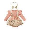thumbnail image 2 of Faithtur Tenue pour Bébé Fille, Barboteuse à Bretelles Florale + Bandeau, 2 of 8