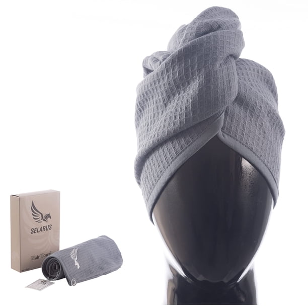 SELARUS Toalla de pelo 100% algodón turco para mujer, sin microfibra, 14.11 oz/m² (gramos por metro cuadrado), toallas antiencrespamiento para cabello rizado, largo y grueso, turbante para la cabeza,