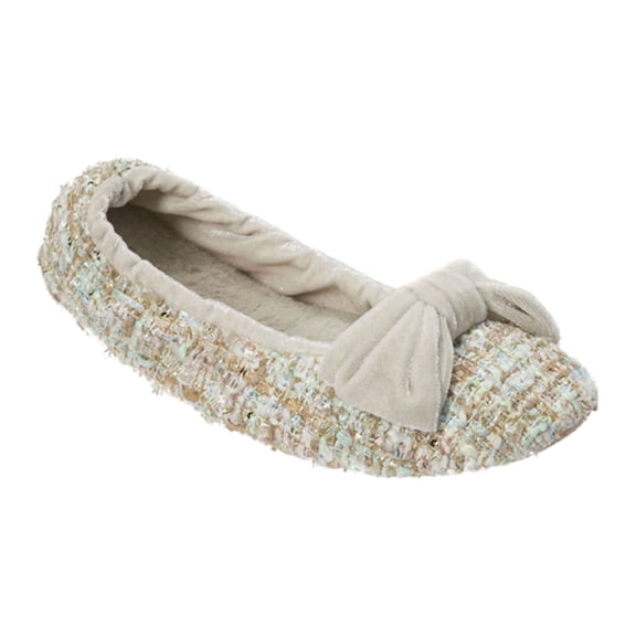 Dearfoams Women's Sequined Ballerina Slipper Champagne (Small - Shoe Size 5-6)