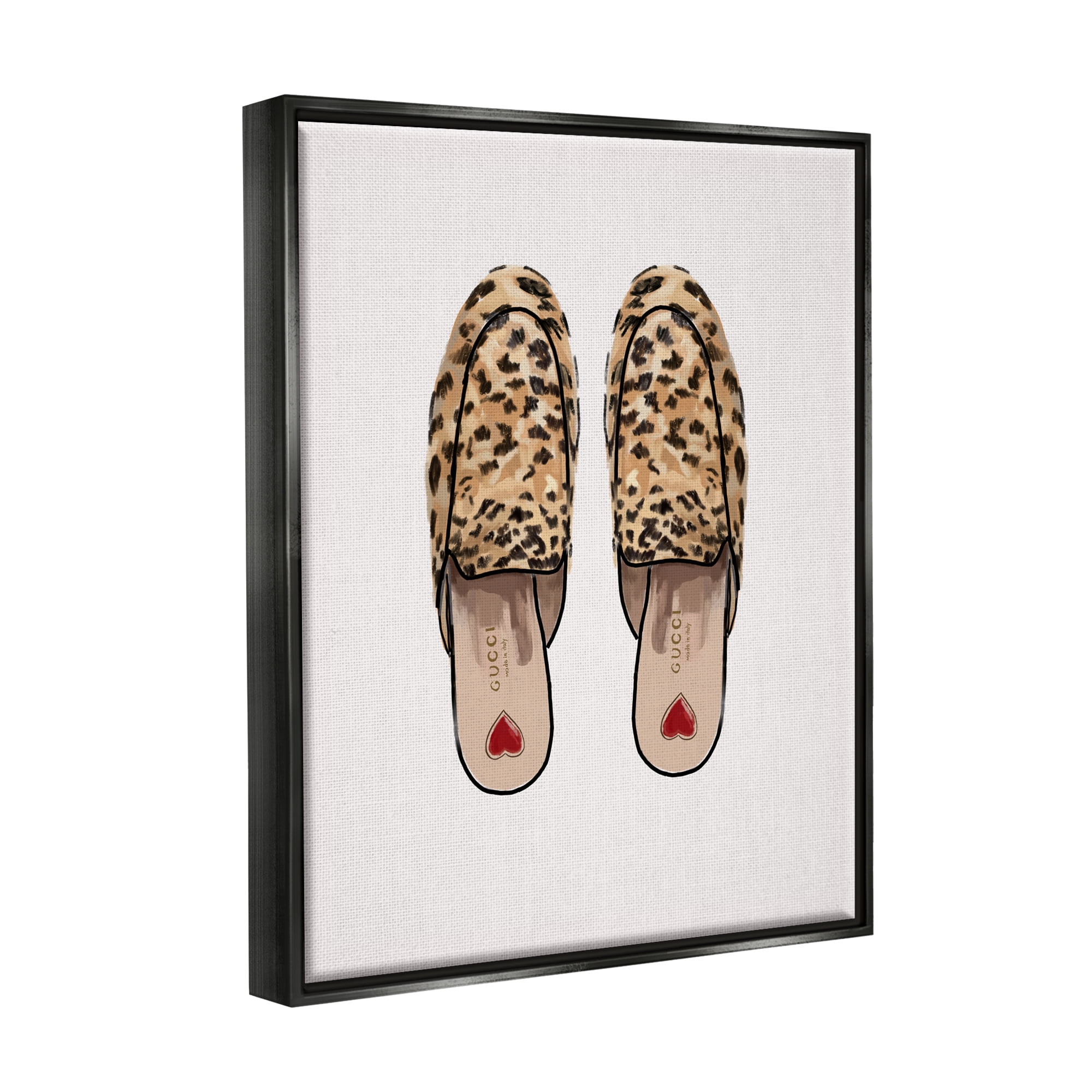 Stupell Industries Leopard Pattern Loafers Beauty & Fashion Painting Black Floater Framed Art Print Wall Art, 17 x 21
