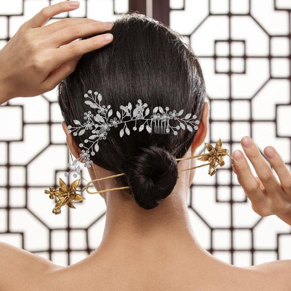 Hemoton Wedding Flower Hair Comb Rhinestone Bridal Hair Decoration Bride Hair Accessories For Women Girls Sparkly Hair Pin Side Comb