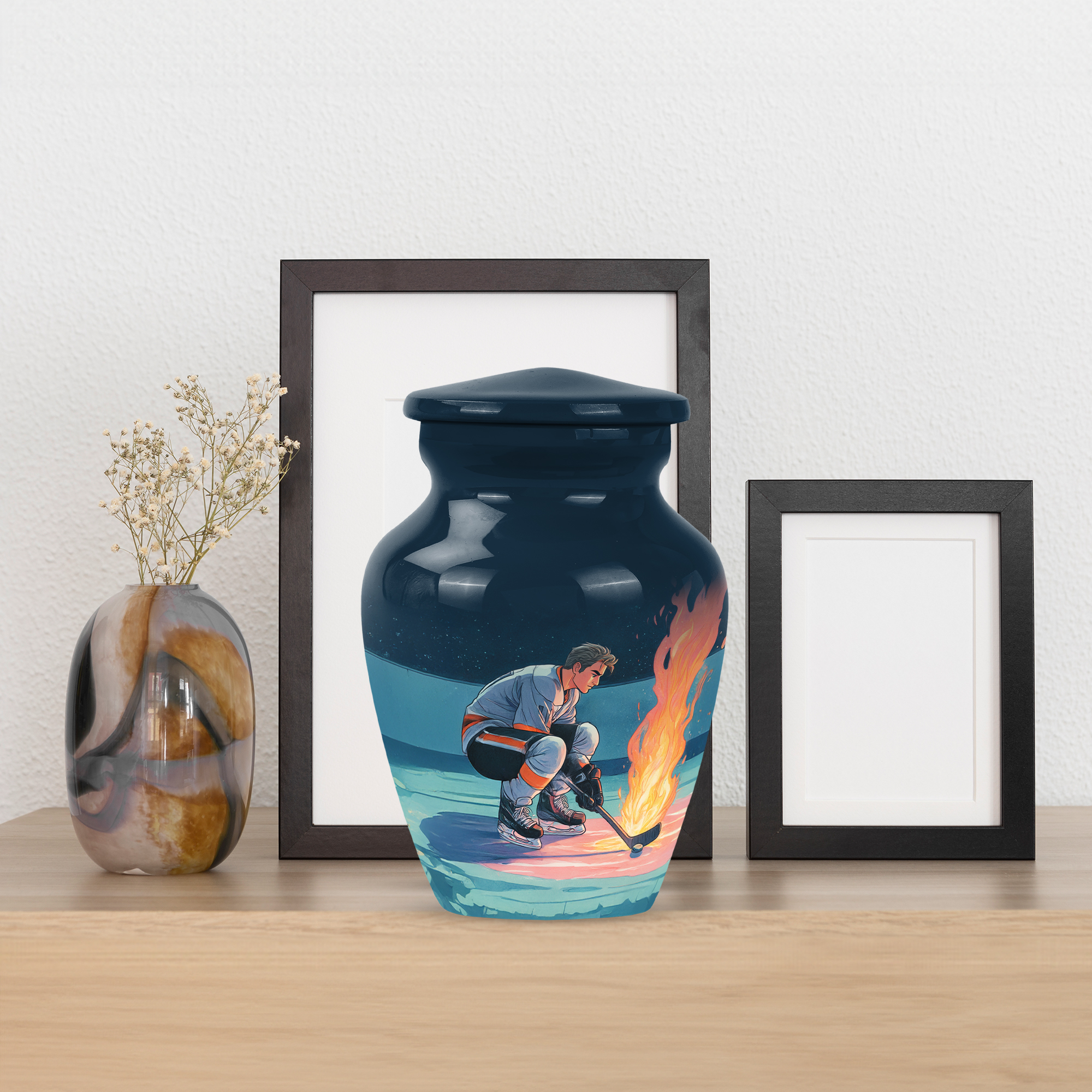 MUKTIVE Ice Hockey Urn for Ashes for Adult, Blue Keepsake Urn for Ashes Adult Human, Urn for Women & Men Player, 3 Inch Small Miniature Urn for Male & Female