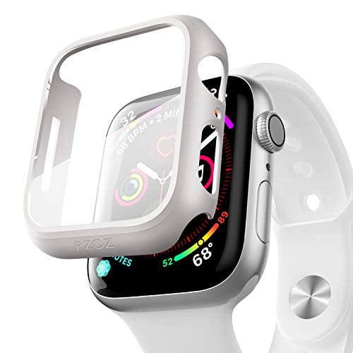 pzoz Compatible pour Apple Watch Series 6/5 /4 /SE Boîtier 40mm avec Protecteur d'Écran Accessoires Garde Mince Pare-Chocs Mince Couverture Complète Couverture Rigide Mate Bord de Défense pour iWatch Femmes Hommes GPS (Blanc