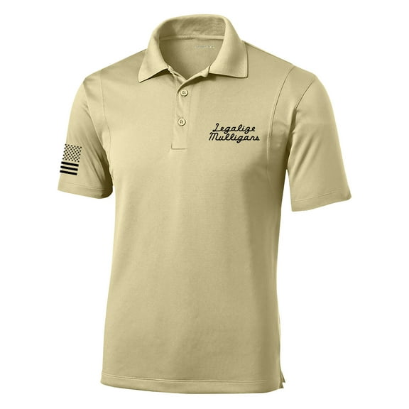 Trenz Shirt Company Legalize Mulligans Funny Embroidered Golf Polo American Flag Sleeve-Vegas Gold-Medium