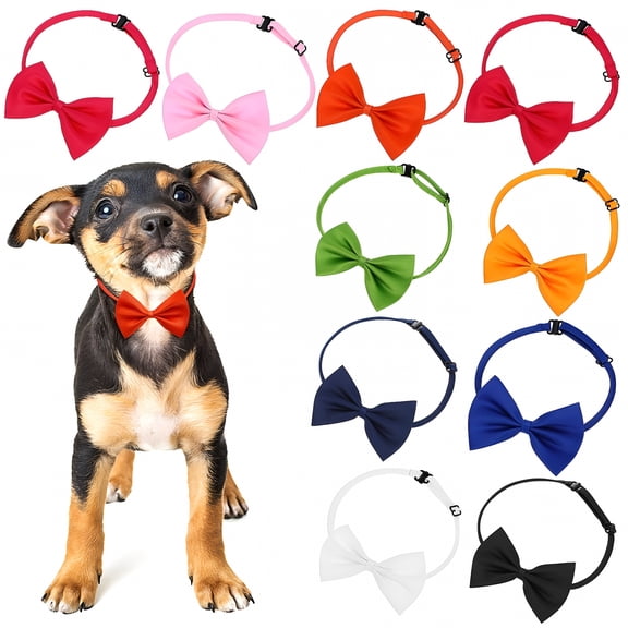 GASTROPOD 10 Pcs Dog Bow Ties for Small Dogs - Adjustable Pet Neckties Set, Soft Cloth Grooming Bows for Cats and Puppies, Colorful Collar Accessories for Parties, Weddings, Photos, Daily Wear